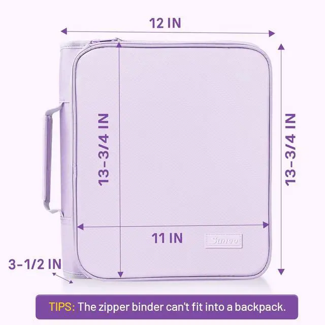 Alt view image 6 of 7 - Zippered Binder Bag with Handle, 2-Inch 3-Ring O-Ring, 500-Sheet Capacity, Includes Zip Pocket, 5-Tab Expanding File Folder, Multi-Pocket Organizer Binder for Middle School, Lavender Purple