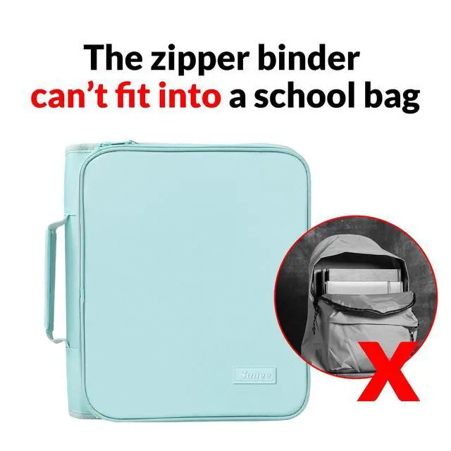 Alt view image 7 of 7 - Zippered Binder Bag with Handle, 2-Inch 3-Ring O-Ring, 500-Sheet Capacity, Includes Zip Pocket, 5-Tab Expanding File Folder, Multi-Pocket Organizer Binder for Middle School, Sage Green