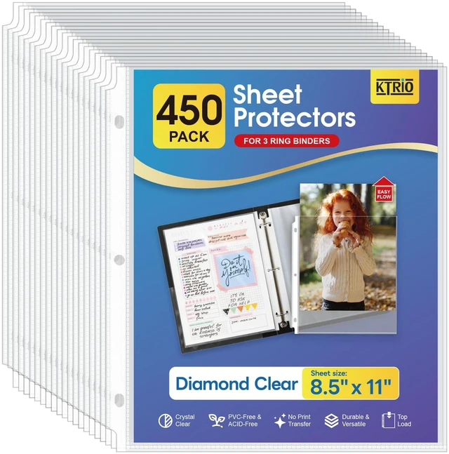 Main image of Sheet Protectors 8.5 x 11, Page Protector for 3 Ring Binder, 450 Pack Crystal Clear, Top Loading, PVC-Free & Acid-Free Polypropylene, No Print Transfer, Protects Letter Size Documents