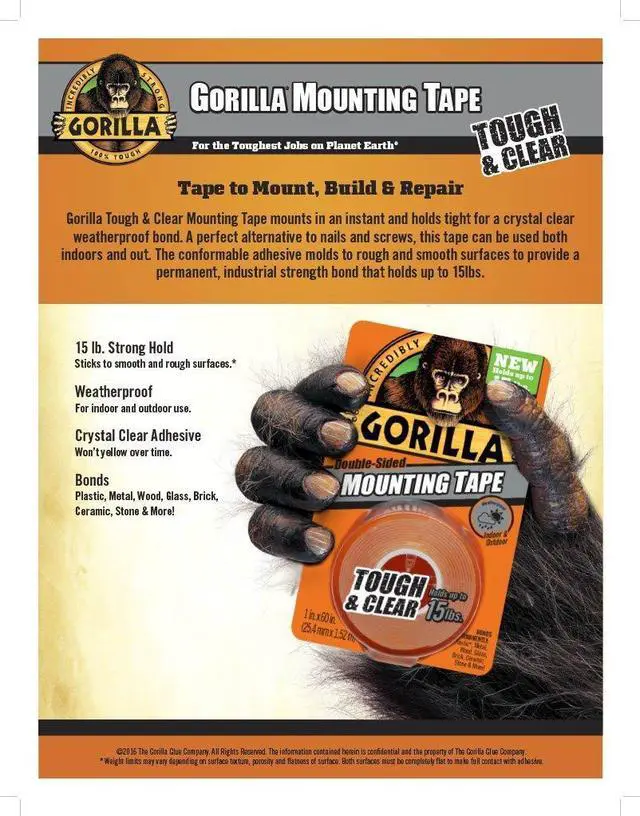 Alt view image 3 of 7 - Tough & Clear; Double Sided Mounting Tape; Weatherproof; 1" x 60"; Clear; (Pack of 5)