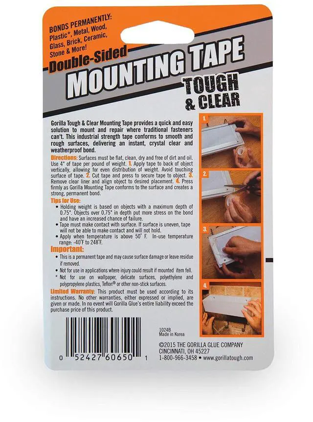 Alt view image 2 of 7 - Tough & Clear; Double Sided Mounting Tape; Weatherproof; 1" x 60"; Clear; (Pack of 5)