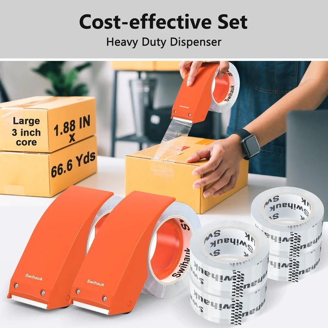 Alt view image 2 of 7 - 1.88 in x 66.6 YDs Heavy Duty Packing Tape with Dispenser, Strong & Durable Shipping Tape, Packaging Tape, Clear Package Tape for Shipping Moving Storage and Mailing, 6 Roll + 2 Dispenser