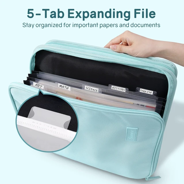 Alt view image 2 of 7 - Zippered Binder Bag with Handle, 2-Inch 3-Ring O-Ring, 500-Sheet Capacity, Includes Zip Pocket, 5-Tab Expanding File Folder, Multi-Pocket Organizer Binder for Middle School, Sky Blue