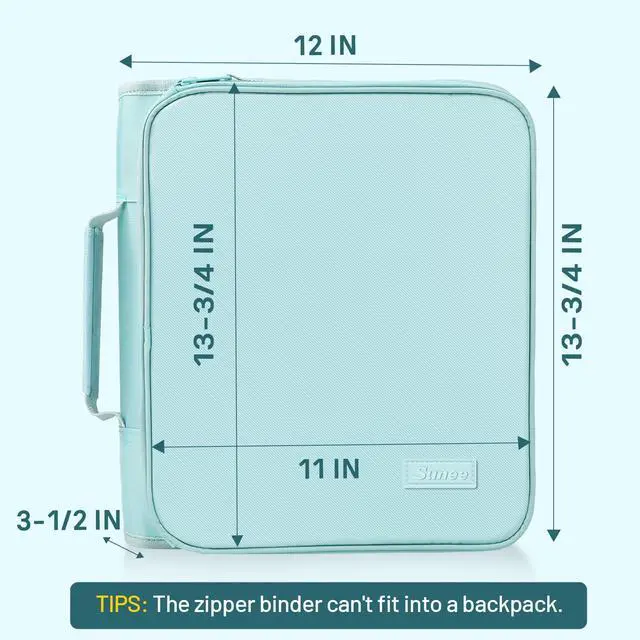 Alt view image 6 of 7 - Zippered Binder Bag with Handle, 2-Inch 3-Ring O-Ring, 500-Sheet Capacity, Includes Zip Pocket, 5-Tab Expanding File Folder, Multi-Pocket Organizer Binder for Middle School, Sky Blue