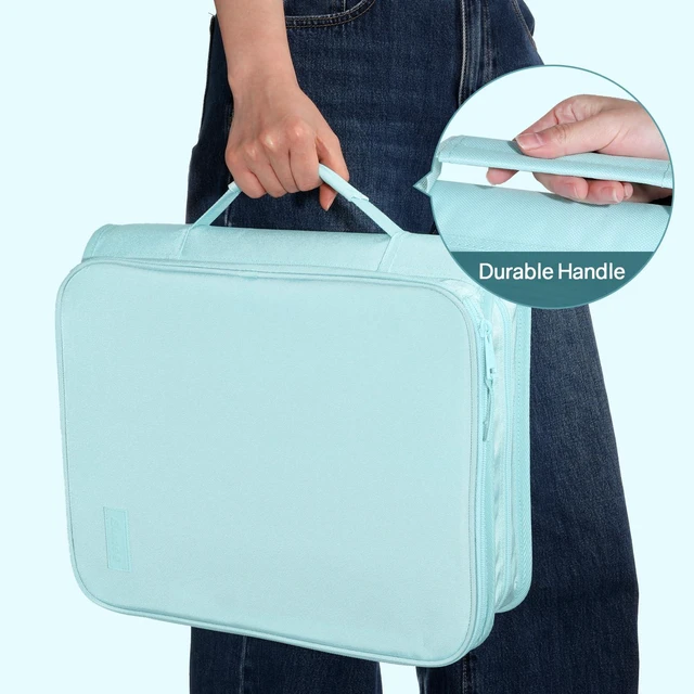 Alt view image 7 of 7 - Zippered Binder Bag with Handle, 2-Inch 3-Ring O-Ring, 500-Sheet Capacity, Includes Zip Pocket, 5-Tab Expanding File Folder, Multi-Pocket Organizer Binder for Middle School, Sky Blue