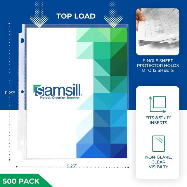 Alt view image 2 of 7 - 500 Pack Heavy Duty Sheet Protectors, Non-Glare, 8.5x11 Inch Page Protectors for 3 Ring Binder, Letter Size Protectors, Reinforced Holes, Non-Glare Document Sleeve, Acid Free, Top Loading