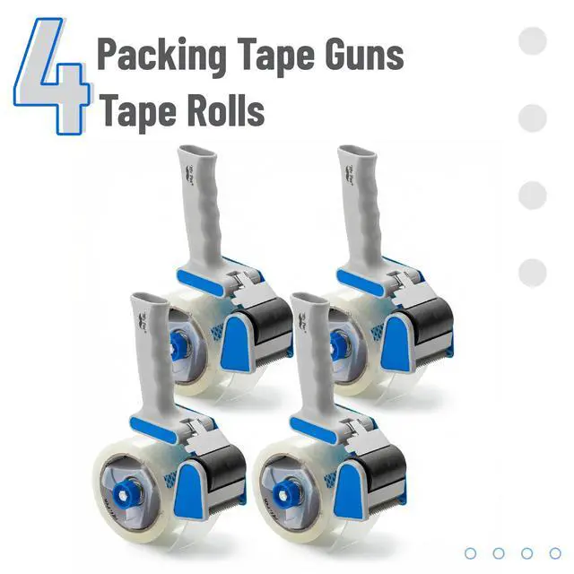 Alt view image 2 of 6 - Packing Tape Dispenser Gun 2-Inch, Blue, 4 Pack with 4 Rolls Tape Heavy Duty Packing Tape with Dispenser for Mailing, Moving Boxes and Packaging