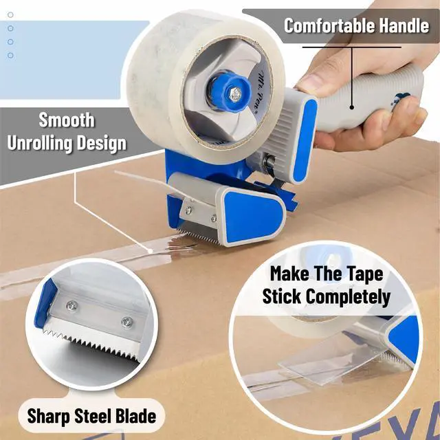 Alt view image 4 of 6 - Packing Tape Dispenser Gun 2-Inch, Blue, 4 Pack with 4 Rolls Tape Heavy Duty Packing Tape with Dispenser for Mailing, Moving Boxes and Packaging