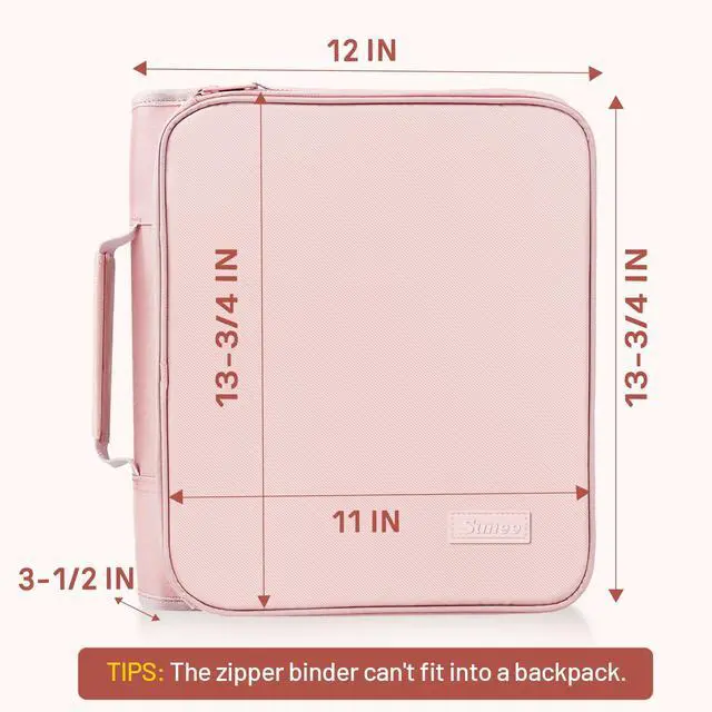 Alt view image 6 of 7 - Zippered Binder Bag with Handle, 2-Inch 3-Ring O-Ring, 500-Sheet Capacity, Includes Zip Pocket, 5-Tab Expanding File Folder, Multi-Pocket Organizer Binder for Middle School, Pink Lotus