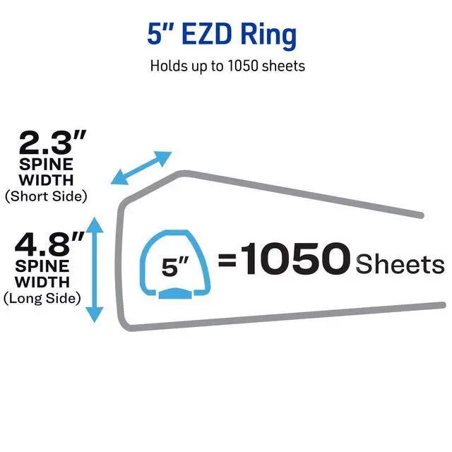 Alt view image 4 of 7 - Heavy-Duty 3 Ring Binder, 5" EZD Rings, 1 Black Binder For Heavy School, Home and Office Use, DuraHinge Tear-Resistant Spine, DuraEdge Split-Resistant Sides, Linen-Texture Finish