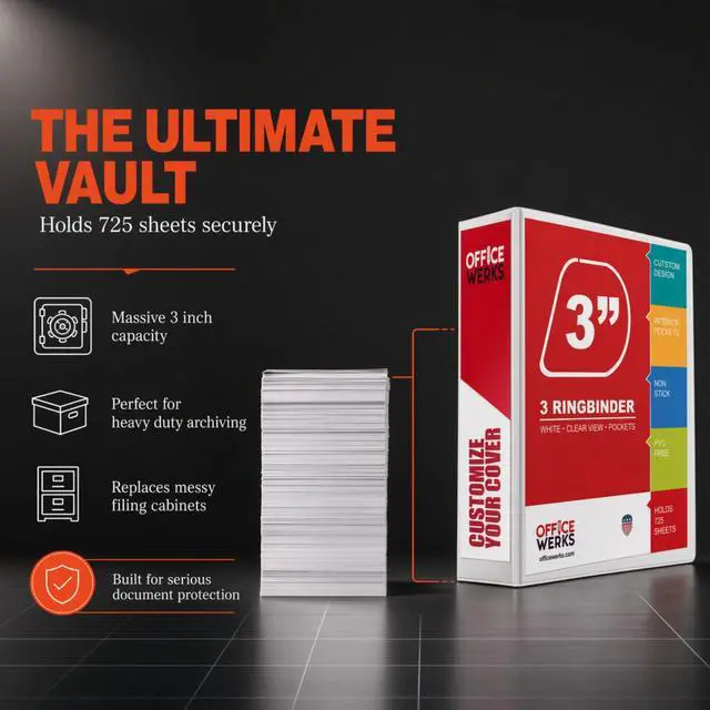 Alt view image 5 of 7 - 3 3 Inch 12 Pack, Heavy Duty Locking D-, Holds 725 Sheets Non-Stick Clear View Cover with Pockets for 8.5 x 11, PVC-Free, Non-Toxic, Assembled in USA, Gap-Free D-, White