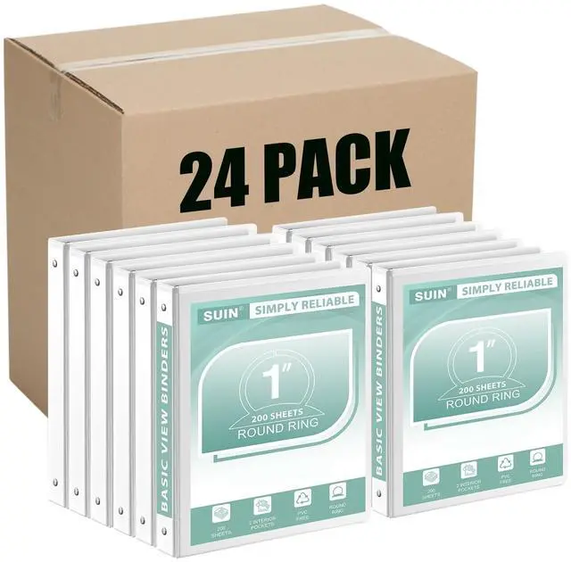 Main image of Basic 1-Inch 3-Ring-Binder, Customizable Clear View Cover, for US Letter Size 8-1/2 x 11'', Perfect for Office/School (White - 24 Packs)