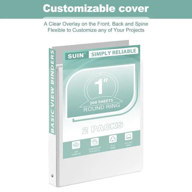 Alt view image 4 of 7 - Basic 1-Inch 3-Ring-Binder, Customizable Clear View Cover, for US Letter Size 8-1/2 x 11'', Perfect for Office/School (White - 24 Packs)