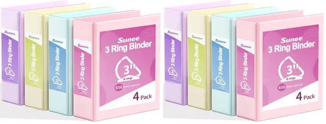 Main image of 3 Ring Binder 3 Inch D Ring, Clear View Binder Three Ring PVC-Free (Fit 8.5x11 Inches) for School or Office Supplies, Assorted Pastel, 8 Pack