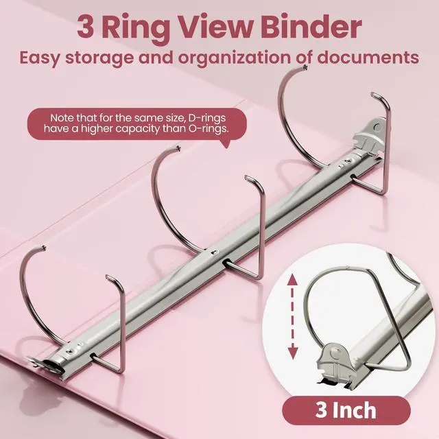 Alt view image 3 of 7 - 3 Ring Binder 3 Inch D Ring, Clear View Binder Three Ring PVC-Free (Fit 8.5x11 Inches) for School or Office Supplies, Assorted Pastel, 8 Pack