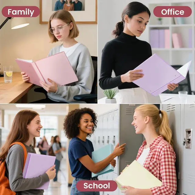 Alt view image 6 of 7 - 3 Ring Binder 3 Inch D Ring, Clear View Binder Three Ring PVC-Free (Fit 8.5x11 Inches) for School or Office Supplies, Assorted Pastel, 8 Pack