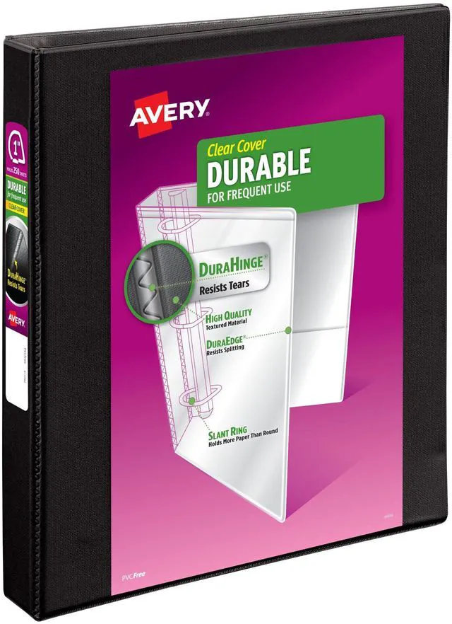 Main image of ® Durable View 3 Ring Binder, 1" Slant Rings, 1 Black Binder For Daily School, Home and Office Use, Tear-Resistant Spine, DuraEdge Split-Resistant Edges, Clear Customizable Overlays