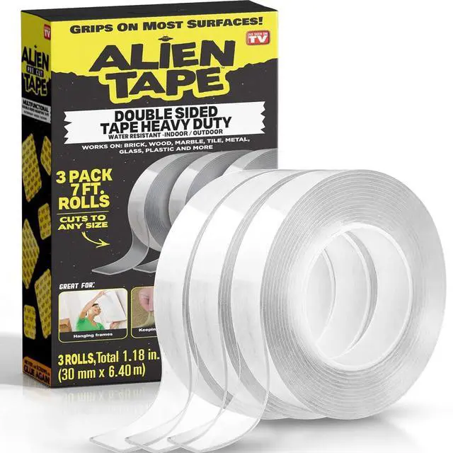 Main image of ALIEN TAPE Nano Double Sided Tape, 21-ft Multipurpose Removable Adhesive Transparent, Grip Mounting Washable Strong Sticky Heavy Duty for Carpet Photo Frame Poster Décor - As Seen On TV