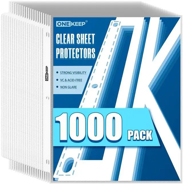 Main image of 1000 Pack Sheet Protectors, Top Loading Reinforced 3-Hole Page Protectors for 3-Ring Binders, Fits Standard 8.5" x 11" Letter Size Paper, Perfect for Documents & Photos, Office Supplies