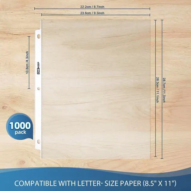 Alt view image 2 of 7 - 1000 Pack Sheet Protectors, Top Loading Reinforced 3-Hole Page Protectors for 3-Ring Binders, Fits Standard 8.5" x 11" Letter Size Paper, Perfect for Documents & Photos, Office Supplies