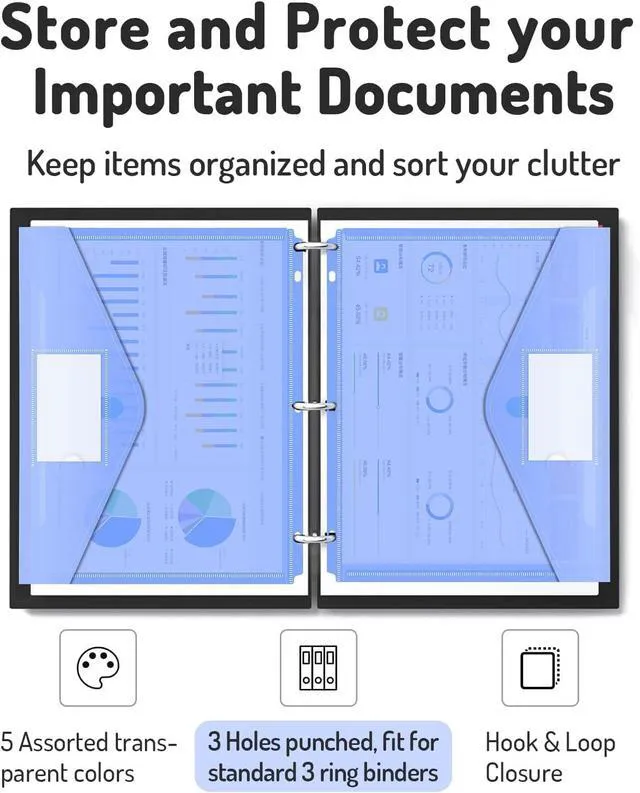 Alt view image 3 of 7 - Binder Pocket, 48 Pack Super Heavyweight Poly Binder Pocket Tight Closure, File Folders Side Loading, 3 Ring Binder Organizer, Letter Size, Assorted Colors