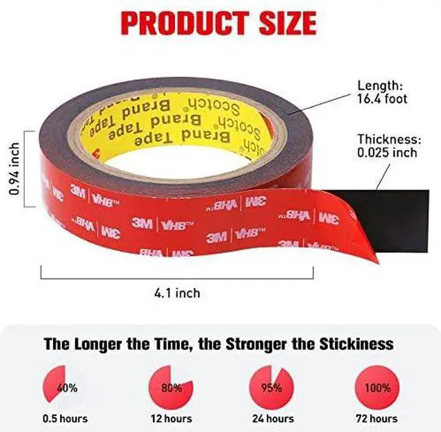 Alt view image 6 of 7 - Double Sided Tape Heavy Duty, Adhesive Mounting Tape Waterproof, 16.4 FT x 0.94 in, Strong Foam Tape for Walls, Automotive, Home Office Decor, Made of 3M VHB Tape (Pack of 3)