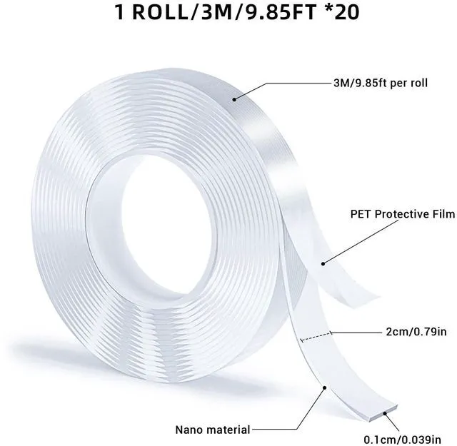 Alt view image 2 of 7 - 20 Rolls Double Sided Tape, Nano Tape, Transparent Adhesive Tape, Traceless Adhesive Tape, Removable, Washable, Reusable, Suitable for Carpets, Photo Walls, 9.85 Feet Per Roll