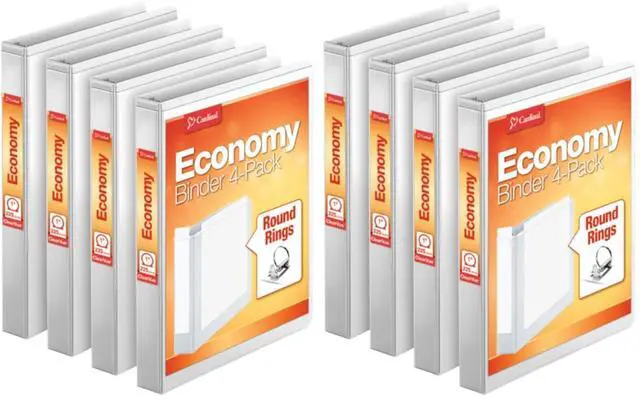 Main image of Economy 3 Ring Binder, 1 Inch, Presentation View, White, Holds 225 Sheets, Nonstick, PVC Free, 4 Binders (79510),(Pack of 2)