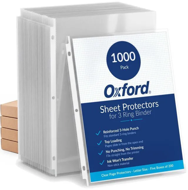 Main image of Sheet Protectors for 3 Ring Binder, Clear Page Protectors, 1000 Pack Clear binder sleeves that load from the top, letter size 8.5 x 11, with a reinforced 3 hole punch on every page protector