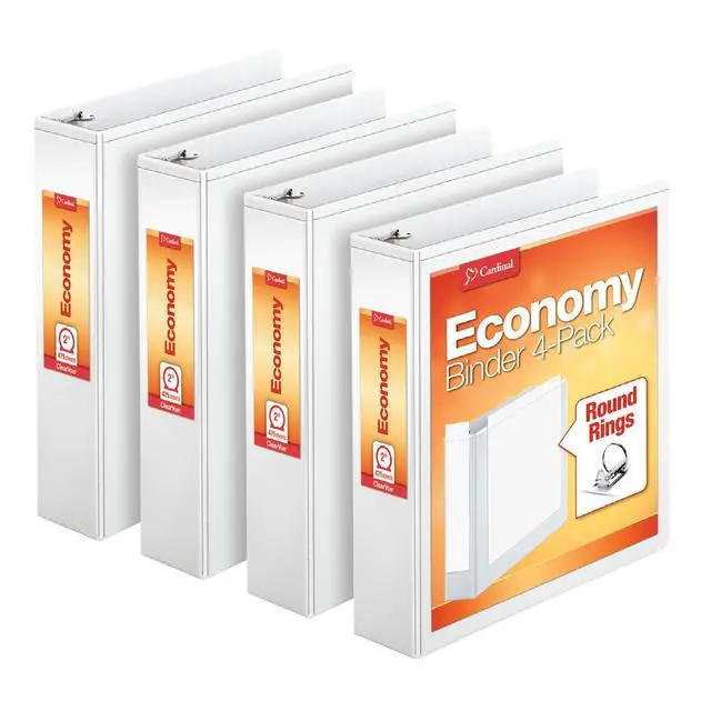 Alt view image 2 of 7 - Economy 3 Ring Binder, 2 Inch, Presentation View, White & 1.5 Inch 3 Ring Binder, Round Ring, White, 4 Pack & Economy 3 Ring Binder, 1 Inch, Presentation View, White