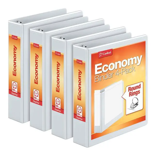 Alt view image 4 of 7 - Economy 3 Ring Binder, 2 Inch, Presentation View, White & 1.5 Inch 3 Ring Binder, Round Ring, White, 4 Pack & Economy 3 Ring Binder, 1 Inch, Presentation View, White