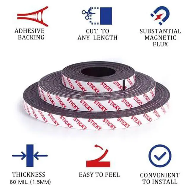 Alt view image 3 of 7 - Sticky Magnetic Tape for Crafts & DIY, 20ft x 1/2in (Pack of 3) Flexible Magnet Strip with Adhesive Backing, Easy to Cut, For Fridge, Whiteboard, Office & School Supplies
