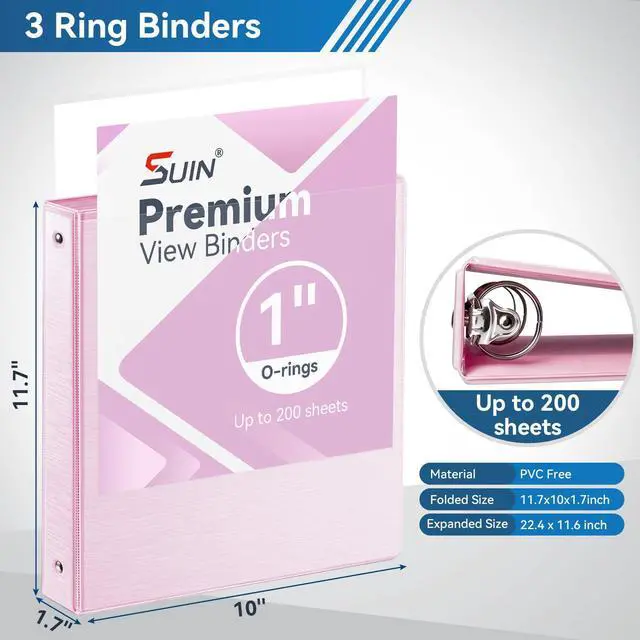 Alt view image 2 of 7 - 1-inch 3 Ring Binder with 2 Interior Pockets, 1''Durable Binders Holds US Letter Size 8.5'' x 11'' Paper - Versatile Binders for Office, Home, and School Use, 6 Pack Brush Finish