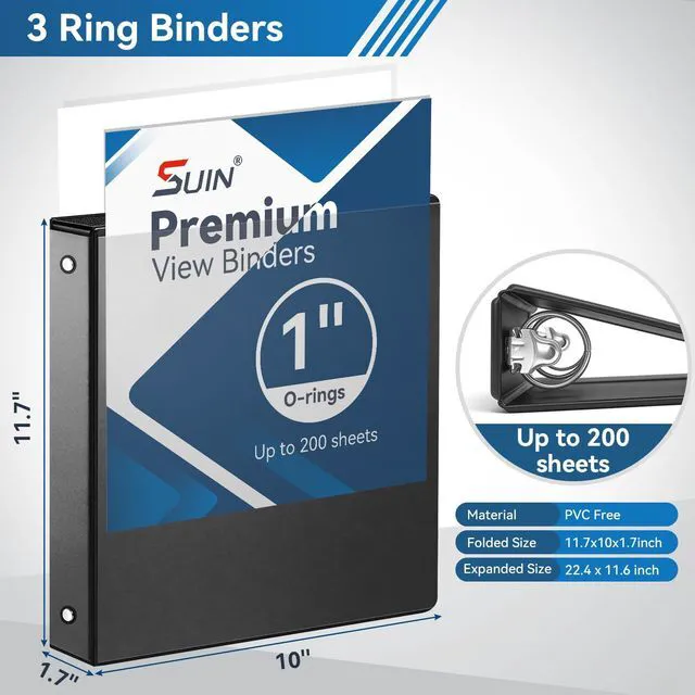 Alt view image 2 of 7 - 1-inch 3 Ring Binder with 2 Interior Pockets, 1''Durable Binders Holds US Letter Size 8.5'' x 11'' Paper - Versatile Binders for Office, Home, and School Use, 6 Pack Black
