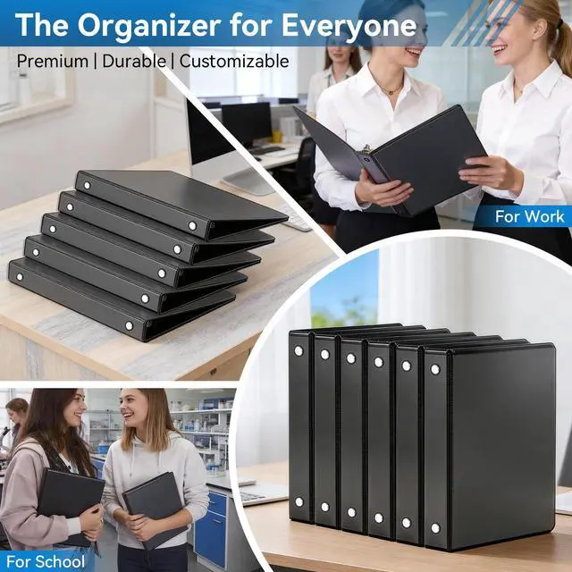 Alt view image 7 of 7 - 1-inch 3 Ring Binder with 2 Interior Pockets, 1''Durable Binders Holds US Letter Size 8.5'' x 11'' Paper - Versatile Binders for Office, Home, and School Use, 6 Pack Black