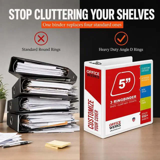 Alt view image 6 of 7 - 3, Professional D 5 Inch, Presentation Folder for Standard Pages 8.5 x 11 with Pockets, Crystal Clear View White (4 Pack)