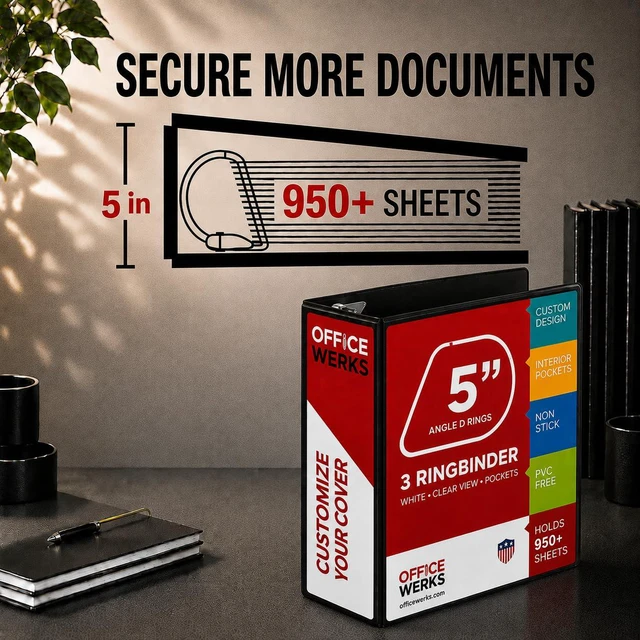 Alt view image 3 of 7 - 3, Professional D 5 Inch, Presentation Folder for Standard Pages 8.5 x 11 with Pockets, Durable and Strong Black Binder (4 Pack)