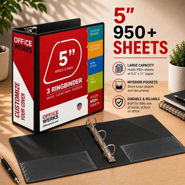 Alt view image 4 of 7 - 3, Professional D 5 Inch, Presentation Folder for Standard Pages 8.5 x 11 with Pockets, Durable and Strong Black Binder (4 Pack)