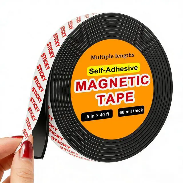 Main image of Sticky Magnetic Tape (0.5in x 40ft) Anisotropic Magnets Roll Flexible Magnet Strip with Adhesive Backing for Crafts, Kitchen, Whiteboards, Fridge, DIY Organization