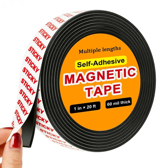 Main image of Sticky Magnetic Tape (1in x 20ft) Anisotropic Magnets Roll Flexible Magnet Strip with Adhesive Backing for Crafts, Kitchen, Whiteboards, Fridge, DIY Organization