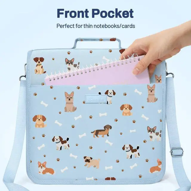 Alt view image 6 of 7 - Zipper Binder 3 Ring, 3 Inch O-Ring with Handle and Shoulder Strap, 600-Sheet Capacity, 5-Tab Expanding File Folder, Multi-Pockets for Middle School Organizer Binder with Zipper, Blue Dog