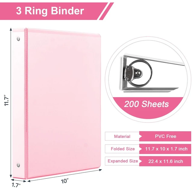 Alt view image 2 of 7 - 1-inch 3 Ring Binder with 2 Interior Pockets, 1''Durable Binders Holds US Letter Size 8.5'' x 11'' Paper - Versatile Binders for Office, Home, and School Use, 6 Pack Pastel Pink