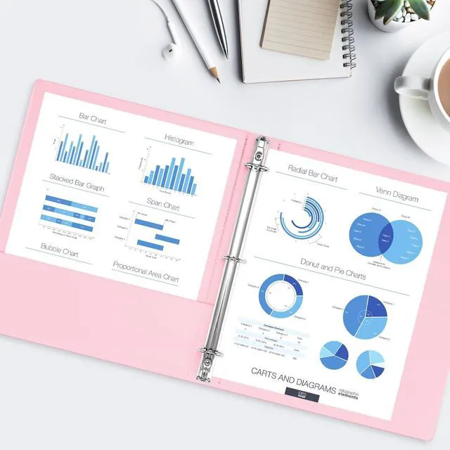 Alt view image 5 of 7 - 1-inch 3 Ring Binder with 2 Interior Pockets, 1''Durable Binders Holds US Letter Size 8.5'' x 11'' Paper - Versatile Binders for Office, Home, and School Use, 6 Pack Pastel Pink