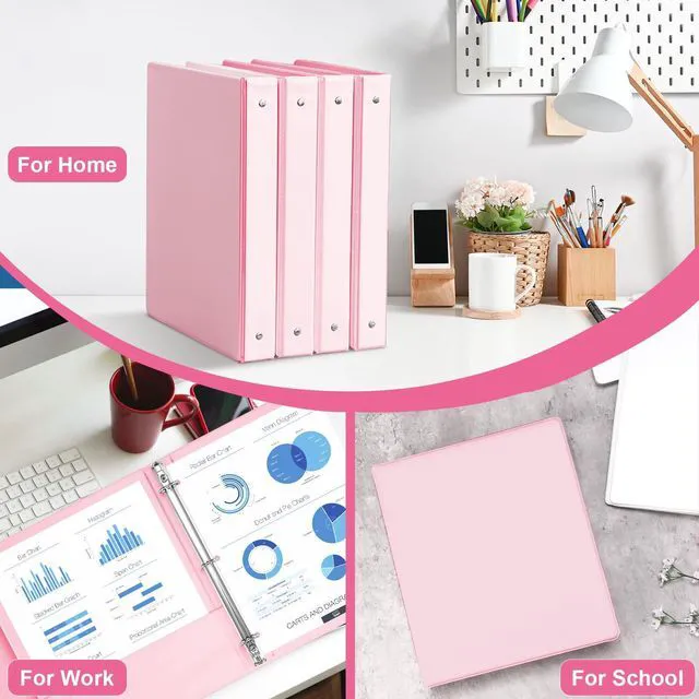 Alt view image 6 of 7 - 1-inch 3 Ring Binder with 2 Interior Pockets, 1''Durable Binders Holds US Letter Size 8.5'' x 11'' Paper - Versatile Binders for Office, Home, and School Use, 6 Pack Pastel Pink