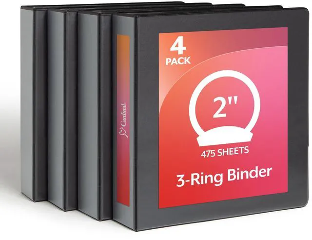 Main image of Economy 3 Ring Binder, 2 Inch, Presentation View, Black, Holds 475 Sheets, Nonstick, PVC Free, 4 Pack of Binders (79522)
