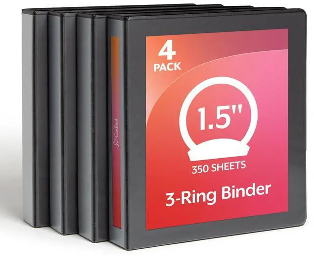 Main image of Economy 3 Ring Binder, 1.5 Inch, Presentation View, Black, Holds 350 Sheets, Nonstick, PVC Free, 4 Pack of Binders (79519)