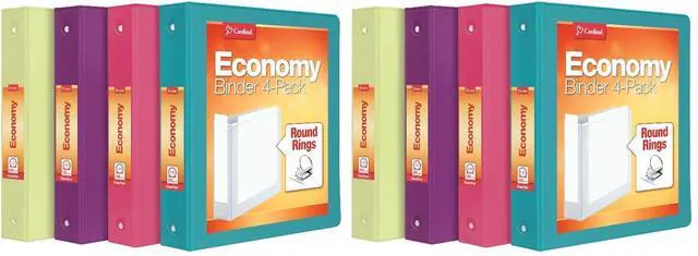 Main image of Cardinal 3 Ring Binders, Binders for School and Office, Durable 1.5 Inch, Round Rings, Holds 350 Sheets, ClearVue Presentation View, Non-Stick, Assorted Bright Colors, 8 Pack (79553)