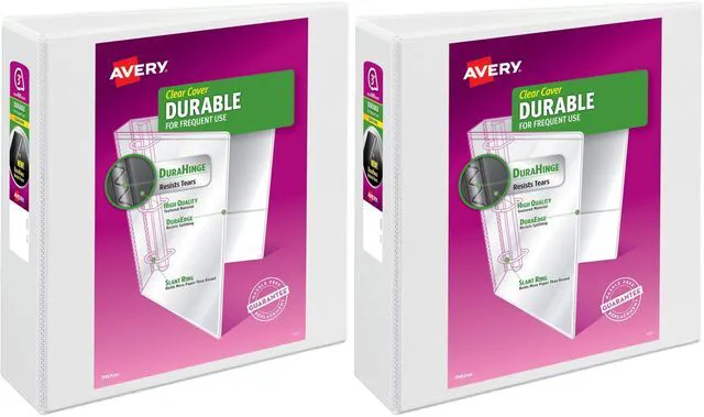 Main image of Durable Clear View 3 Ring Binders, 3 Inch EZD Rings, 1 White Binder (09701) (Pack of 2)