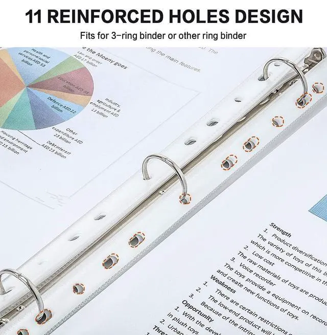 Alt view image 3 of 7 - 1000 Pack Heavy Duty Sheet Protectors Fit 3 Ring Binder, Letter Size Clear Heavy Duty Plastic, 9.25 x 11.25 inch, Reinforced 11-Hole, Fit for 3 Ring Binder, Top Loaded, Excluding Acid