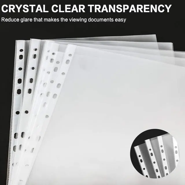 Alt view image 5 of 7 - 1000 Pack Heavy Duty Sheet Protectors Fit 3 Ring Binder, Letter Size Clear Heavy Duty Plastic, 9.25 x 11.25 inch, Reinforced 11-Hole, Fit for 3 Ring Binder, Top Loaded, Excluding Acid